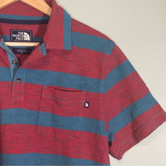 The North Face Striped Short Sleeve Polo-Red and Blue-Cotton Blend-Men Small - Picture 1 of 6